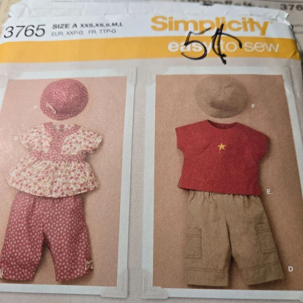 Simplicity 3765 sewing pattern Babies Dress Top Pants T-Shirt Hat Stroller Bag